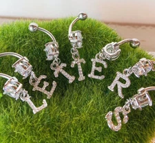 1pc Initial Clear Gem Belly Ring Navel Piercing Pierced Letter Naval Jewelry