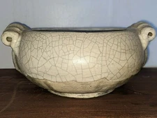  Vintage Stoneware Bowl With Knuckle Handles Earthenware 9" Bonsai Bowl