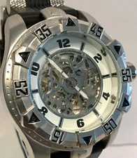 52mmm Auto Fully Skeletonized Black & Silvertone Strap TECNOSPORT Mens Watch