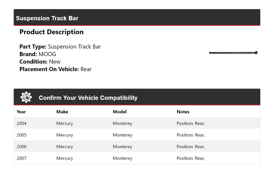 Barra de oruga trasera con suspensión para Mercury Monterey 2004-2007 MOOG 2004 2005 2006 Foto 2 de 4