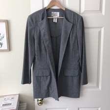 Vintage Womens Long Blazer Jacket 90s Lois Snyder Dani Max Gray Size 14
