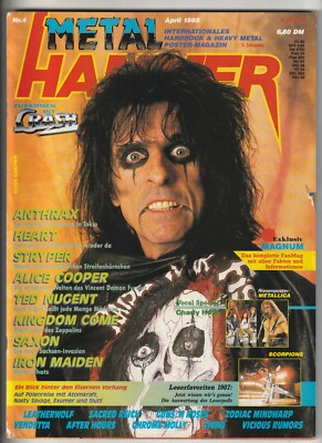   METAL HAMMER #4/1988 Alice Cooper/Anthrax/Stryper/Saxon + Poster MUSIK-MAGAZIN