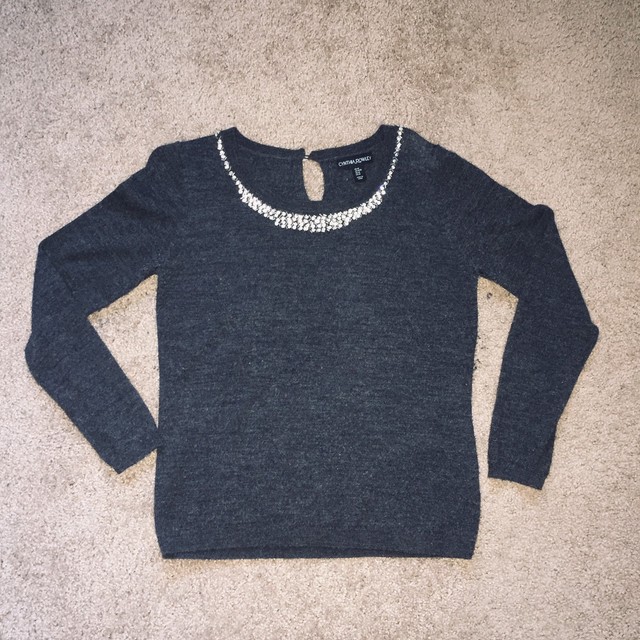 Cynthia Rowley 100% Merino Wool Medium Ladies Gray Embellished Crewneck Sweater | eBay