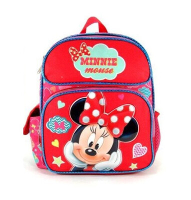 Small Backpack - Disney - Minnie Mouse Red Hearts Girls School Bag 12'' Bag NEW