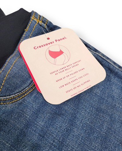 Medium Wash Size 12 Over-the-Belly Straight Crop Jeans with Crossover Panel - Picture 7 of 8