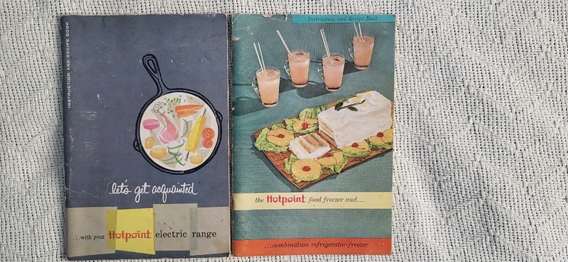 Lot 2 Vintage Hotpoint instruction books electric range and refrigerator-freezer
