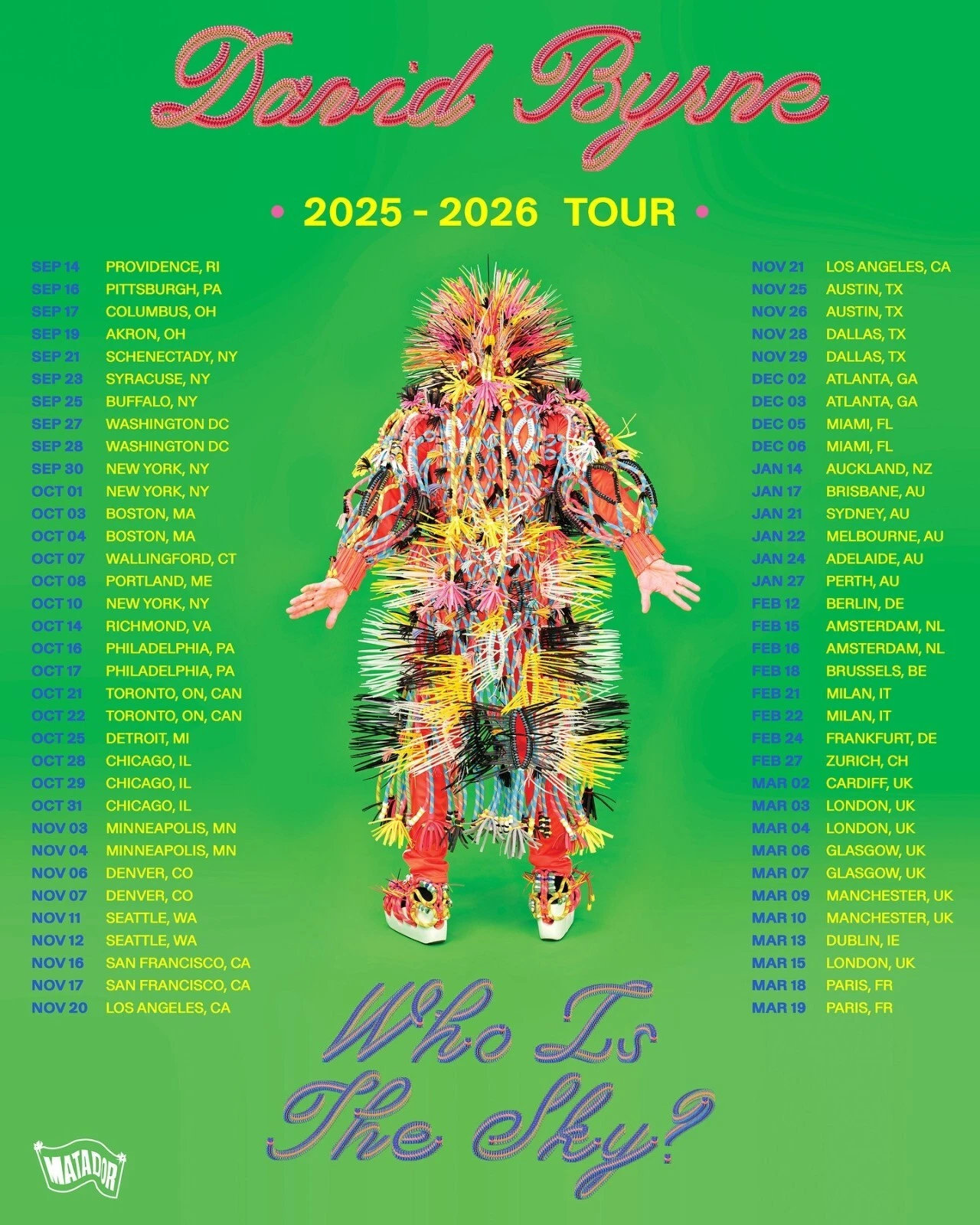 David Byrne Who is the Sky Tour 2025 Poster