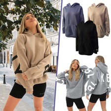 Letter Oversized Hoodies Womens Long Sleeve Sweatshirt Hooded Jumper BaggyTops