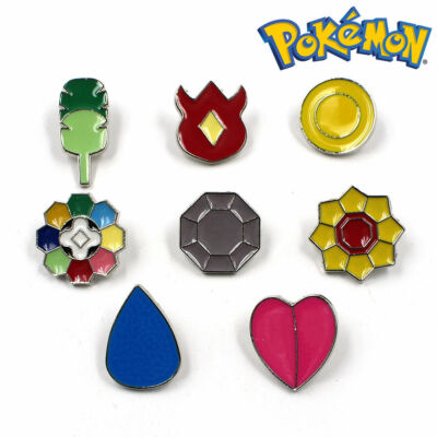 Poke: Gym Badges Kanto 8pcs Metal Badge Pin Brooches Indigo League Box Set