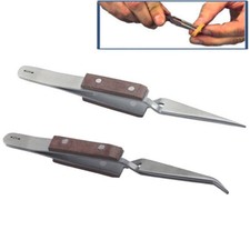 Cross Lock Tweezers Fiber Grip Tweezers Self Closing 4-1/2" Bent  Straight Pair
