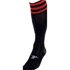 Image of JUNIOR Size 3-6 Pro 3 Stripe Football Socks - BLACK/RED - Contoured Ankle