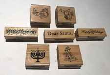 7 HOLIDAY THEMED CRAFT SMART RUBBER STAMPS Wood Mounted Arts Crafts Christmas