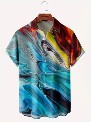 Plus Size Colorful Casual Hawaiian Shirts Button Up Big Tall Shirt