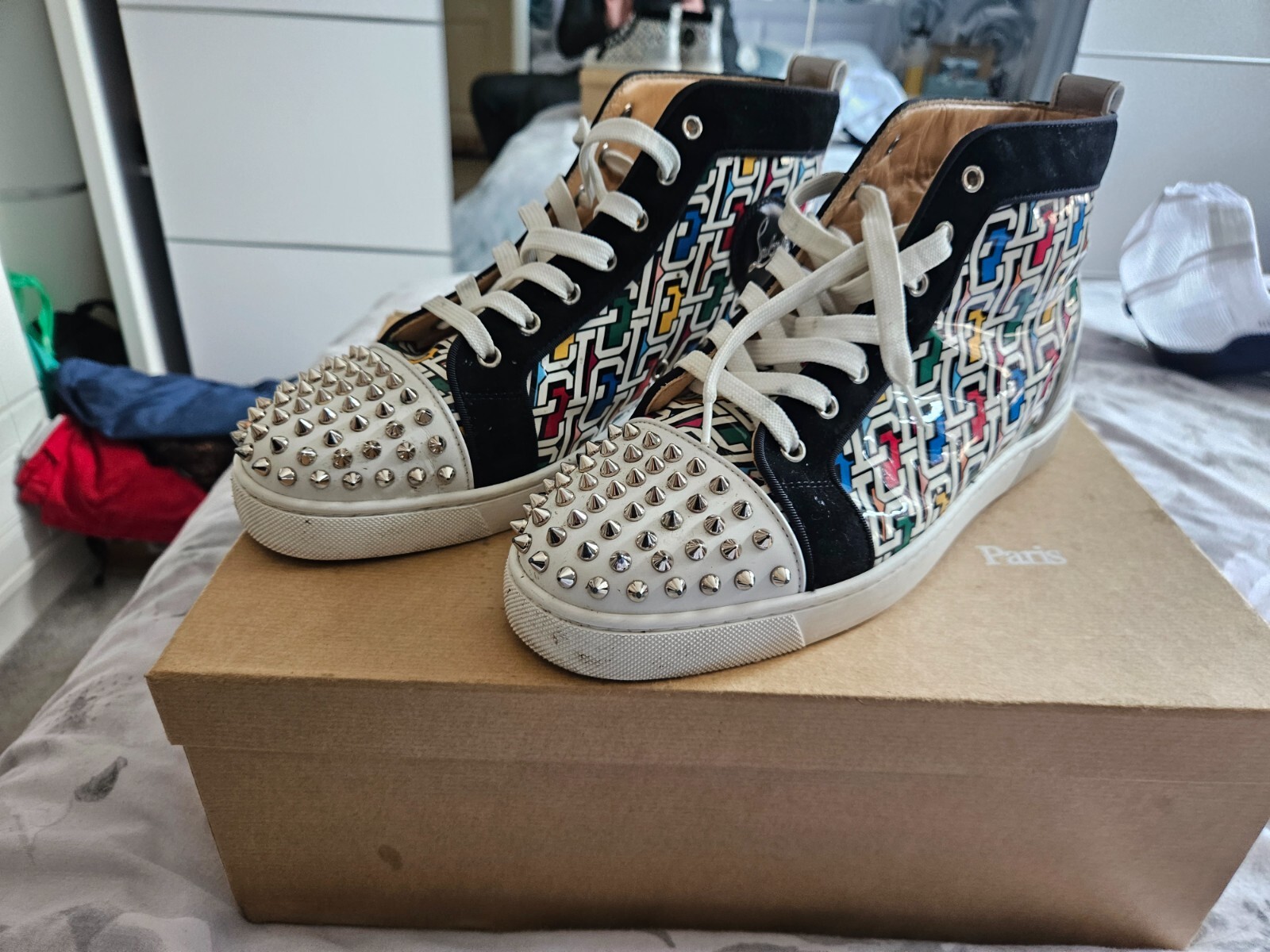 Louboutin Lou Spikes Orlato Flat CLF Hightops Multi/Silver Size 43/9 RRP £875 image 2