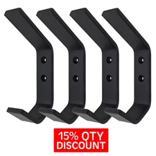 (4) Double Coat Hook B Black Steel Iron Modern Farmhouse Rustic Industrial Bag