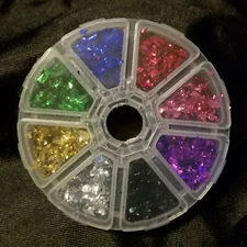 8 Color Foil Flakes Full Custom Set + Storage for Nail Art + Epoxy Resin Art