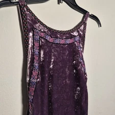 Anna Sui Shimmery Mulberry Purple Crushed Velvet Embroidered Faux Fur Maxi Dress