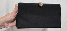 Black Clutch Metal Flower Clasp Gold Tone Chain Strap Evening Bag