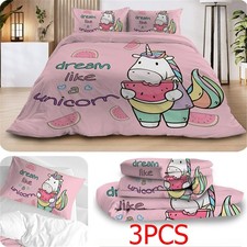 3pcs Pink Unicorn Watermelon Duvet Cover Set Soft for Comforter Bedding Queen