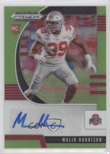 2020 Panini Prizm Draft Picks Rookies Neon Green 47/125 Malik Harrison Auto 8sq