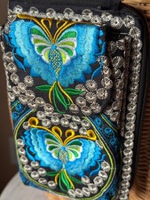 Embroidered Mini Crossbody Phone Case with Wallet - Moth Design.