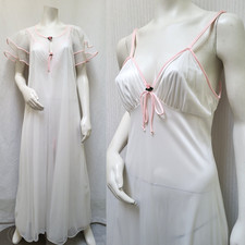 Vintage 2 Piece VAL MODE White Nylon Chiffon PEIGNOIR Robe  Nightgown - Size M