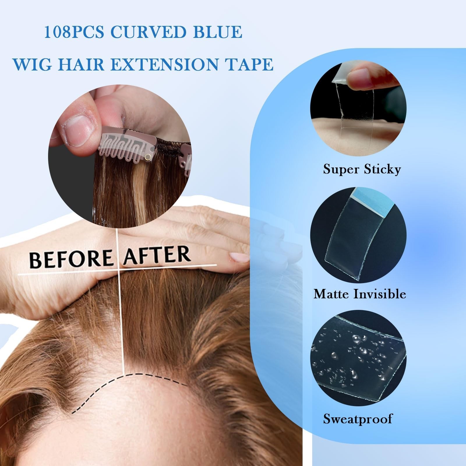 36 PCS Waterproof Lace Tape for Hairpiece Wig Tape, Adhesive 36PCS 2p/1 BLUE