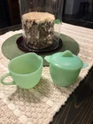 Fire King Jadeite Jane Ray Sugar Bowl with Lid and Creamer
