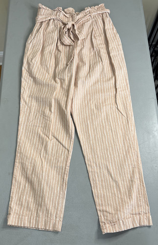Sienna Sky Damen Cropped Hose gestreift Gummizug Paperbag Taille Pull On Größe L - Bild 1 von 3