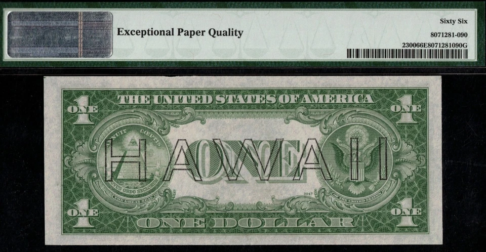 1935A $1 SILVER "HAWAII" S-C BLOCK P.M.G #66Q - Image 2 of 3