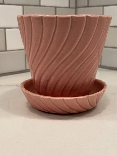 Vtg MCM Brush USA Pottery 326-5 Indoor Pink Swirl Planter Cottage