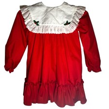 VTG Martha Miniatures We  re Fussy Red Christmas Dress Holly White Lace Collar 6x