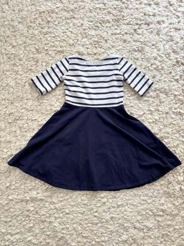Hope & Henry Cotton Dress Girls S Navy And White Stripe - Picture 2 of 7