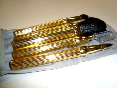 NEU/ALT Vintage CHRISTIAN DIOR GOLD METALL Make Up PINSEL SET & Etui