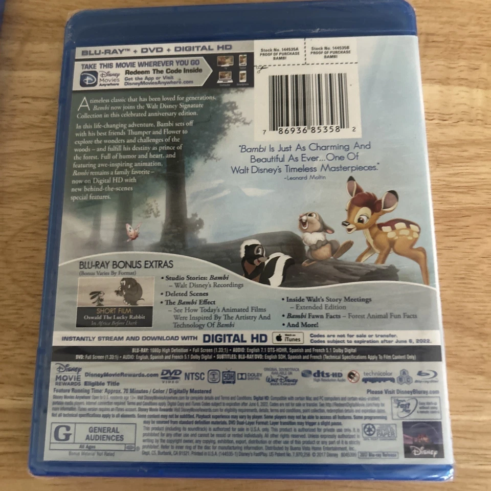 Disney Bambi I and II 2 (Blu Ray ) NEW Authentic Disney US Release - Image 3 of 4
