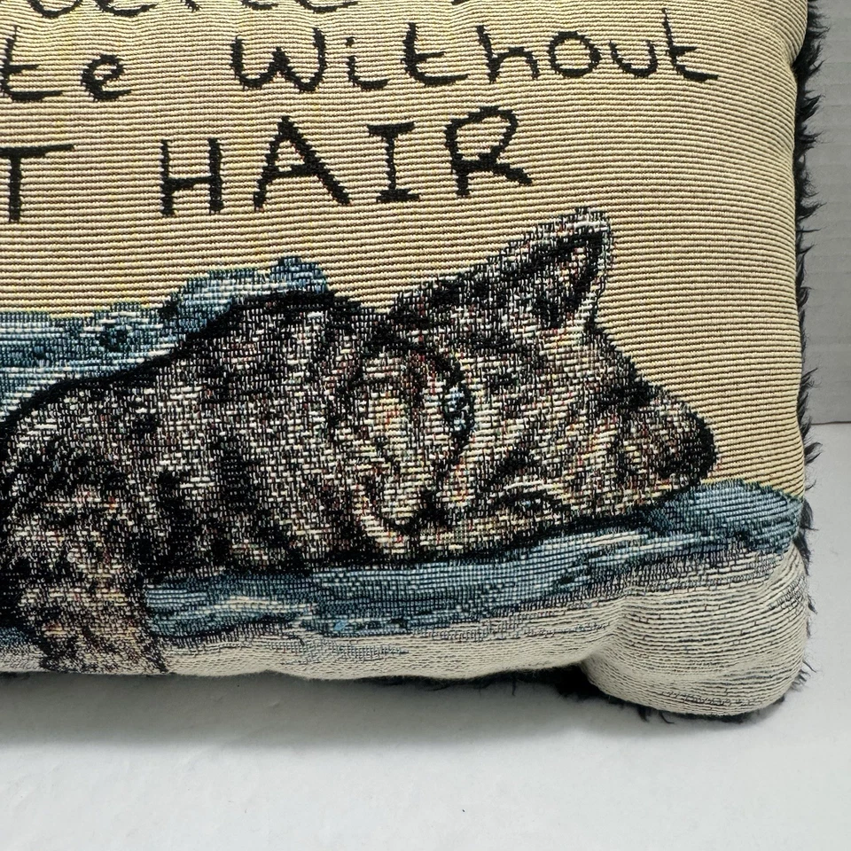 Vintage Tapestry Accent Pillow “No Outfit Is Complete Without CAT  HAIR” 12x8 in - Image 2 of 4