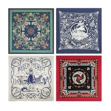 4-Pack 100 Cotton Bandana Set, Vintage Graphic Print, 22x22 inches Assorted 1