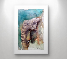 Original Watercolour Elephant Painting  signed  20 x 31 cm Paper