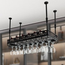 Ceiling Wine Glass Rack 35'' x 13" Hanging Wine Glass Rack Adjustable Bar
