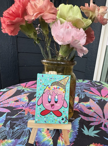 Ice Cream Cone Cutie - ACEO Pop Art mini acrylic painting Kirby