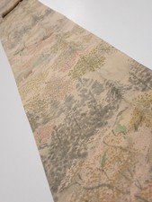 3J09z60 Japanese Kimono Crepe Silk FABRIC Scenery Light brown 81.9x6.7
