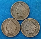 Lot of 3 US Indian Head 1 Cent Penny - 1901, 1902, 1903