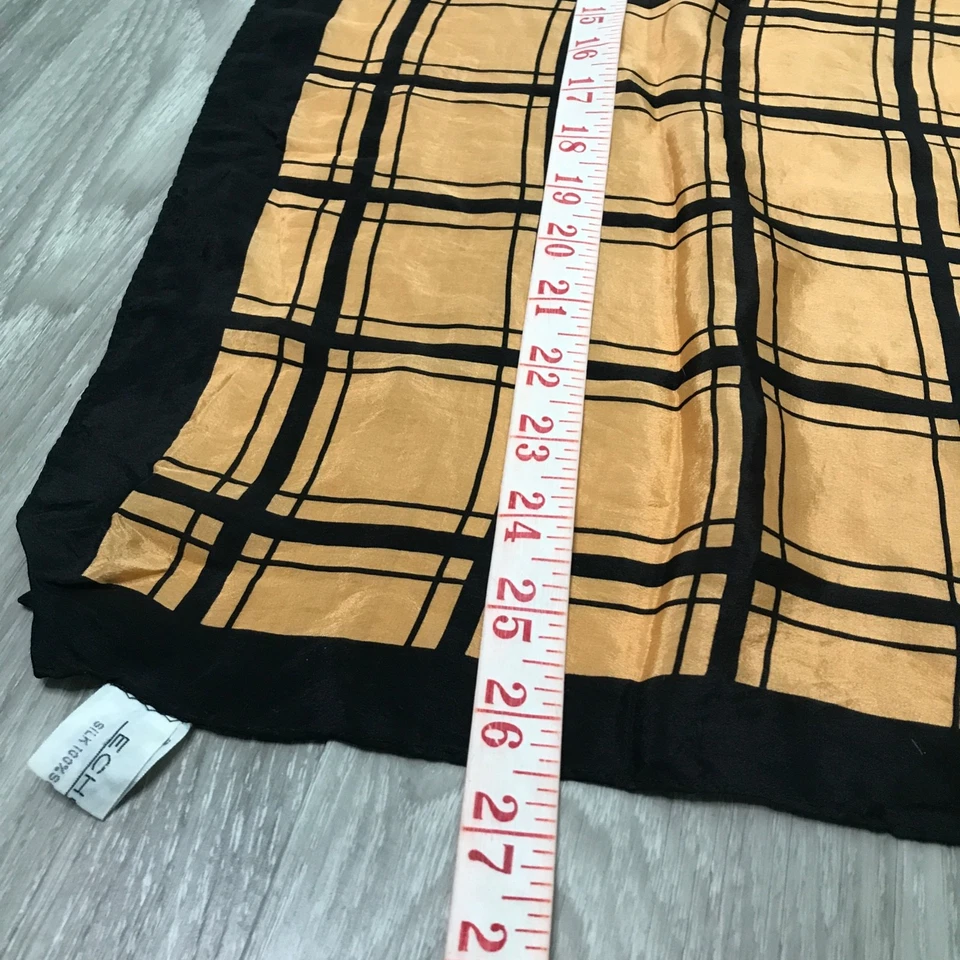 Echo Womens Scarf Silk Brown Check Chiffon Lightweight Hand Rolled Hem - Image 4 of 4