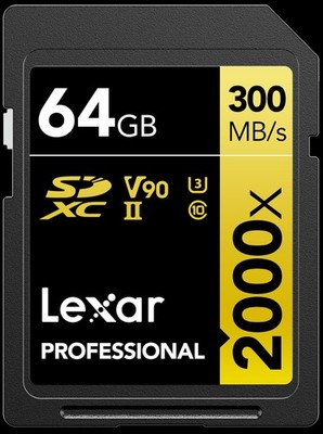 Lexar 64GB Professional 2000x SD Card, UHSII, C10, U3, V90, Full HD, 8K, Up T...
