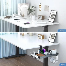 Under Desk Organizer 360 Rotating Clamp-On Tray Headphone Hook Phone Tablet Home
