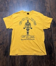 Vintage Golds Gym T Shirt Mens XL Yellow Black Venice California Bodybuilding