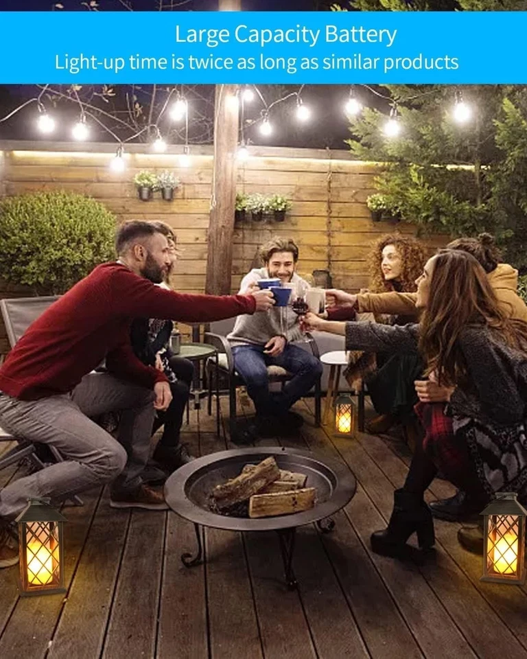 Stylish Outdoor Solar Lanterns - 2 Pack, Automatic LED Lights with Candle Effect - Image 4 of 4