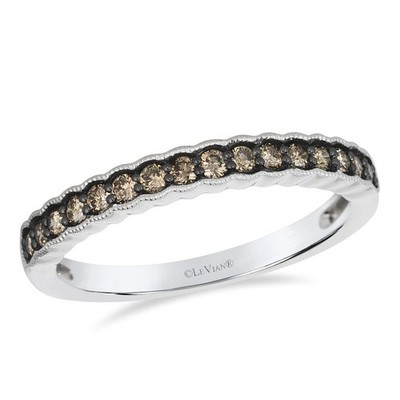 LeVian 14K White Gold Band Ring for Women with 0.29 Carat Brown Diamond - Size 8