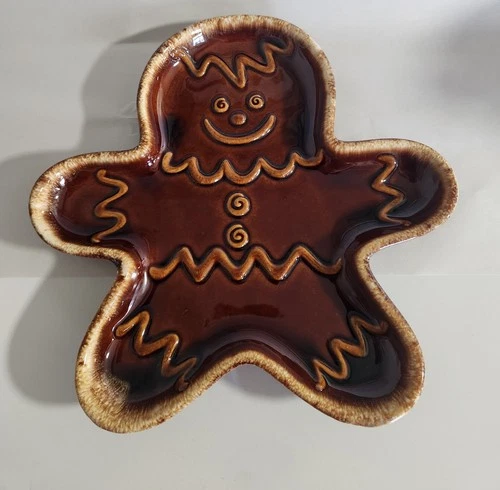Vintage MCM Hull  Drip Pottery Gingerbread Man Ceramic Stamped Tray Dish Trinket