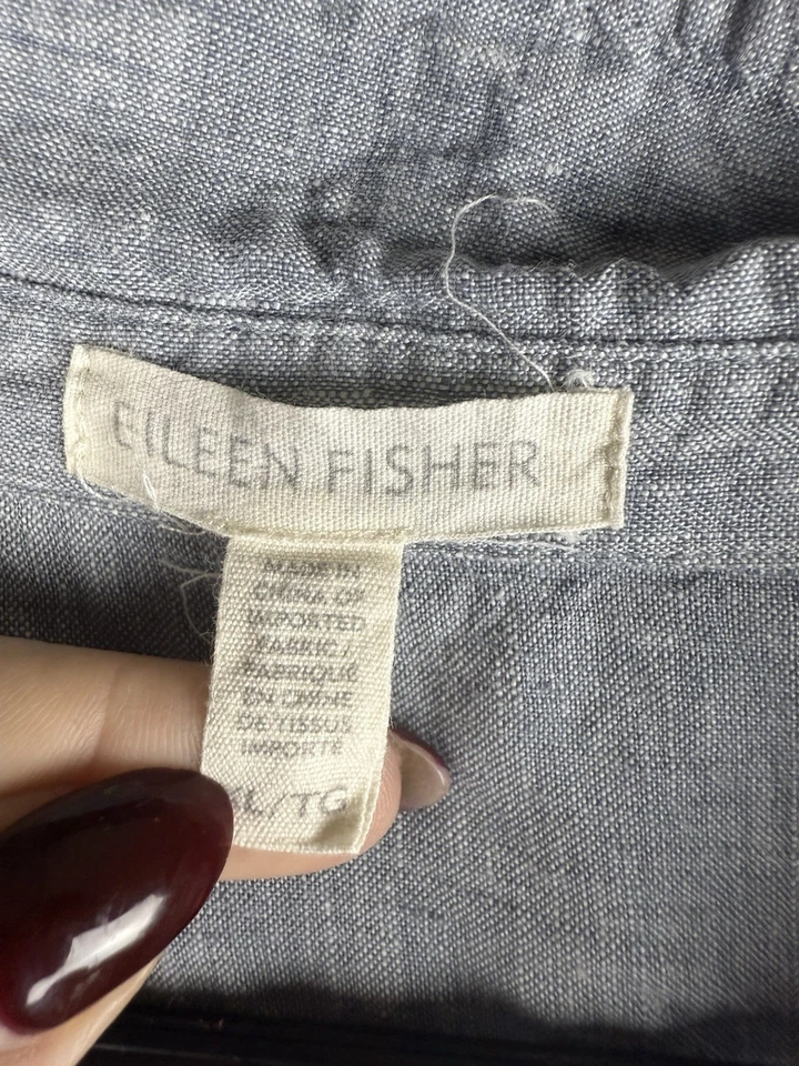 Túnica Eileen Fisher Orgánica Lino Cambray Popover Botón Frontal Para Mujer Talla XL Foto 3 de 4